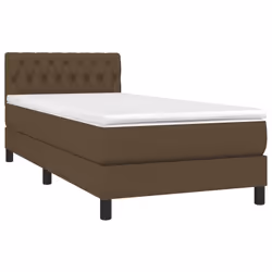 vidaXL Letto a Molle Materasso e LED Marrone Scuro 90x200cm in Tessuto - Vista aggiuntiva 3