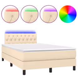 vidaXL Letto a Molle con Materasso e LED Crema 120x200cm in Tessuto - Vista aggiuntiva 2