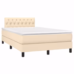 vidaXL Letto a Molle con Materasso e LED Crema 120x200cm in Tessuto - Vista aggiuntiva 3