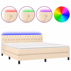 vidaXL Letto a Molle con Materasso e LED Crema 160x200 cm in Tessuto - Vista aggiuntiva 2