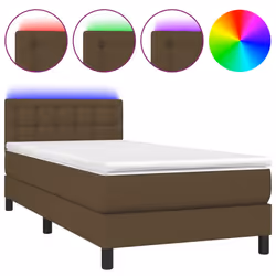 vidaXL Letto a Molle Materasso e LED Marrone Scuro 90x190cm in Tessuto - Vista aggiuntiva 2
