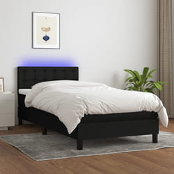 vidaXL Letto a Molle con Materasso e LED Nero 90x200 cm in Tessuto