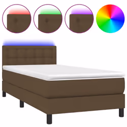 vidaXL Letto a Molle Materasso e LED Marrone Scuro 90x200cm in Tessuto - Vista aggiuntiva 2