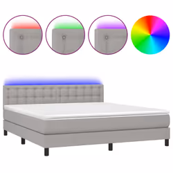 vidaXL Letto a Molle Materasso e LED Grigio Chiaro 160x200 cm Tessuto - Vista aggiuntiva 2
