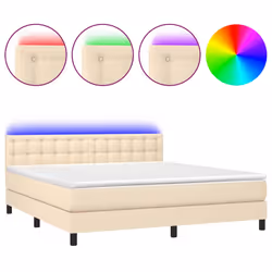 vidaXL Letto a Molle con Materasso e LED Crema 180x200 cm in Tessuto - Vista aggiuntiva 2