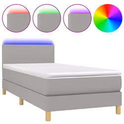 vidaXL Letto a Molle Materasso e LED Grigio Chiaro 90x200 cm Tessuto - Vista aggiuntiva 2