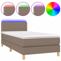 vidaXL Letto a Molle con Materasso e LED Tortora 90x200 cm in Tessuto - Vista aggiuntiva 2