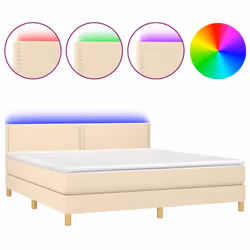 vidaXL Letto a Molle con Materasso e LED Crema 180x200 cm in Tessuto - Vista aggiuntiva 2