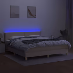 vidaXL Letto a Molle con Materasso e LED Crema 180x200 cm in Tessuto - Vista aggiuntiva 3