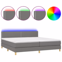 vidaXL Letto a Molle Materasso e LED Grigio Scuro 200x200cm in Tessuto - Vista aggiuntiva 2