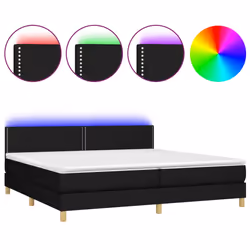 vidaXL Letto a Molle Materasso e LED Nero 200x200cm in Tessuto - Vista aggiuntiva 2