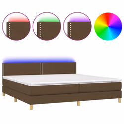 vidaXL Letto a Molle Materasso e LED Marronescuro 200x200cm in Tessuto - Vista aggiuntiva 2