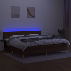 vidaXL Letto a Molle Materasso e LED Marronescuro 200x200cm in Tessuto - Vista aggiuntiva 3
