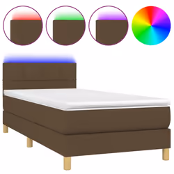 vidaXL Letto a Molle Materasso e LED Marrone Scuro 80x200cm in Tessuto - Vista aggiuntiva 2