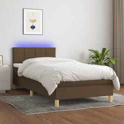 vidaXL Letto a Molle Materasso e LED Marrone Scuro 90x190cm in Tessuto