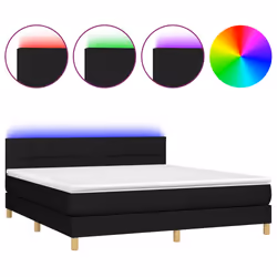 vidaXL Letto a Molle con Materasso e LED Nero 180x200cm in Tessuto - Vista aggiuntiva 2