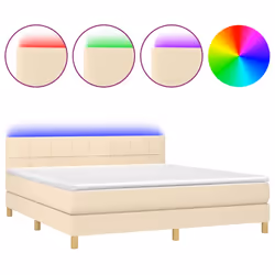 vidaXL Letto a Molle con Materasso e LED Crema 180x200 cm in Tessuto - Vista aggiuntiva 2