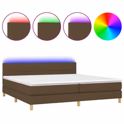 vidaXL Letto a Molle Materasso e LED Marronescuro 200x200cm in Tessuto - Vista aggiuntiva 2