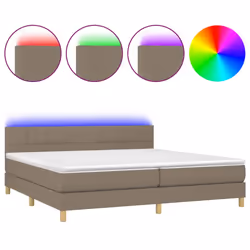 vidaXL Letto a Molle Materasso e LED tortora 200x200cm in Tessuto - Vista aggiuntiva 2