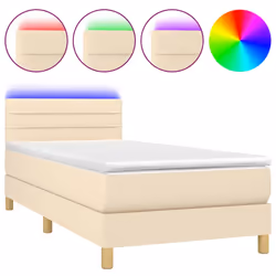 vidaXL Letto a Molle con Materasso e LED Crema 80x200 cm in Tessuto - Vista aggiuntiva 2