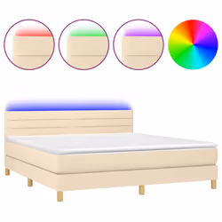 vidaXL Letto a Molle con Materasso e LED Crema 160x200 cm in Tessuto - Vista aggiuntiva 2