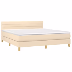 vidaXL Letto a Molle con Materasso e LED Crema 160x200 cm in Tessuto - Vista aggiuntiva 3