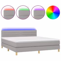 vidaXL Letto a Molle Materasso e LED Grigio Chiaro 180x200 cm Tessuto - Vista aggiuntiva 2