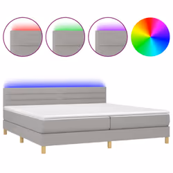 vidaXL Letto a Molle Materasso e LED Grigio Chiaro 200x200 cm Tessuto - Vista aggiuntiva 2