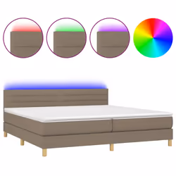 vidaXL Letto a Molle Materasso e LED tortora 200x200cm in Tessuto - Vista aggiuntiva 2