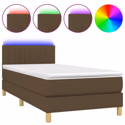vidaXL Letto a Molle Materasso e LED Marrone Scuro 90x190cm in Tessuto - Vista aggiuntiva 2