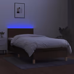 vidaXL Letto a Molle Materasso e LED Marrone Scuro 90x190cm in Tessuto - Vista aggiuntiva 3