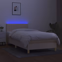 vidaXL Letto a Molle con Materasso e LED Crema 90x200 cm in Tessuto - Vista aggiuntiva 3