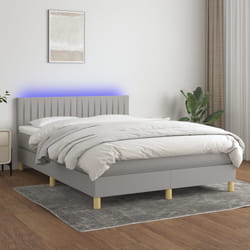 vidaXL Letto a Molle Materasso e LED Grigio Chiaro 140x190 cm Tessuto