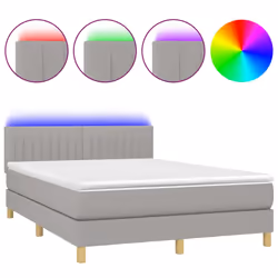vidaXL Letto a Molle Materasso e LED Grigio Chiaro 140x190 cm Tessuto - Vista aggiuntiva 2
