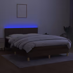 vidaXL Letto a Molle Materasso e LED Marrone Scuro 140x200 cm Tessuto - Vista aggiuntiva 3