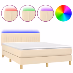 vidaXL Letto a Molle con Materasso e LED Crema 140x200 cm in Tessuto - Vista aggiuntiva 2