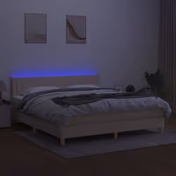 vidaXL Letto a Molle con Materasso e LED Crema 180x200 cm in Tessuto - Vista aggiuntiva 3