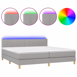 vidaXL Letto a Molle Materasso e LED Grigio Chiaro 200x200 cm Tessuto - Vista aggiuntiva 2