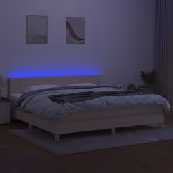 vidaXL Letto a Molle Materasso e LED bianco 200x200cm in Tessuto - Vista aggiuntiva 3