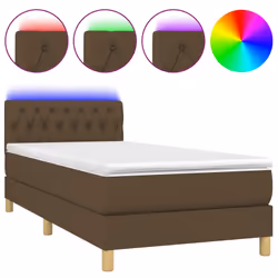 vidaXL Letto a Molle Materasso e LED Marrone Scuro 90x190cm in Tessuto - Vista aggiuntiva 2