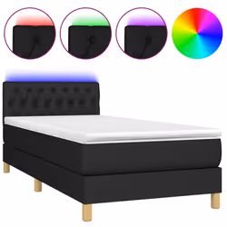 vidaXL Letto a Molle con Materasso e LED Nero 90x200 cm in Tessuto - Vista aggiuntiva 2