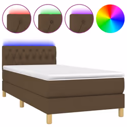 vidaXL Letto a Molle Materasso e LED Marrone Scuro 90x200cm in Tessuto - Vista aggiuntiva 2