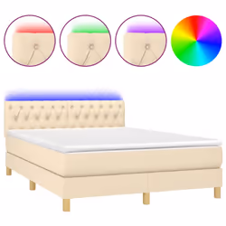 Letto a Molle con Materasso e LED Crema 140x200 cm in Tessutocod mxl 98858 - Vista aggiuntiva 2
