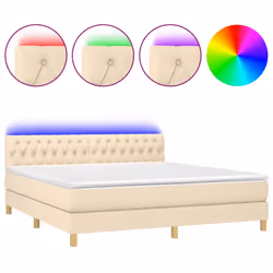 vidaXL Letto a Molle con Materasso e LED Crema 160x200 cm in Tessuto - Vista aggiuntiva 2