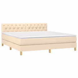 vidaXL Letto a Molle con Materasso e LED Crema 160x200 cm in Tessuto - Vista aggiuntiva 3