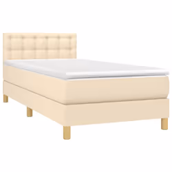 vidaXL Letto a Molle con Materasso e LED Crema 90x200 cm in Tessuto - Vista aggiuntiva 3