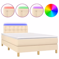vidaXL Letto a Molle con Materasso e LED Crema 120x200cm in Tessuto - Vista aggiuntiva 2