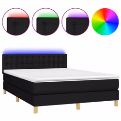 vidaXL Letto a Molle con Materasso e LED Nero 140x190 cm in Tessuto - Vista aggiuntiva 2