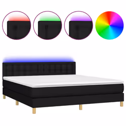 vidaXL Letto a Molle con Materasso e LED Nero 180x200cm in Tessuto - Vista aggiuntiva 2