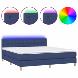 vidaXL Letto a Molle con Materasso e LED Blu 180x200 cm in Tessuto - Vista aggiuntiva 2